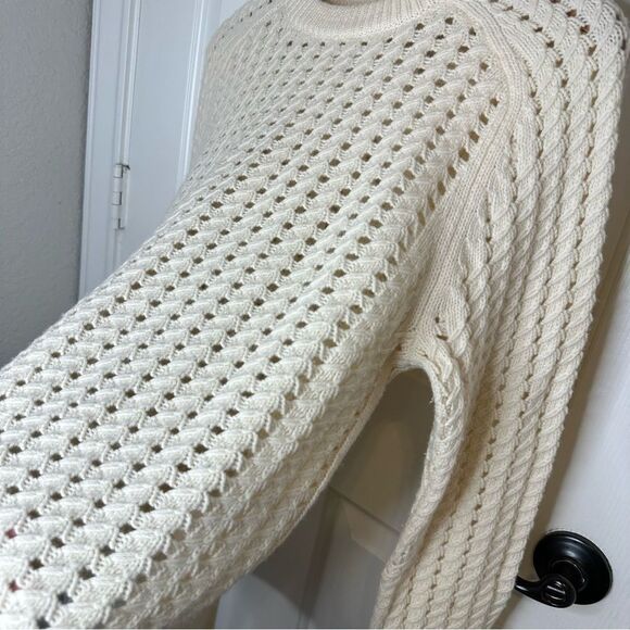 Nordstrom Signature Creme Open Knit Cashmere Wool Blend Sweater Sz M Minimalist - Picture 3 of 8